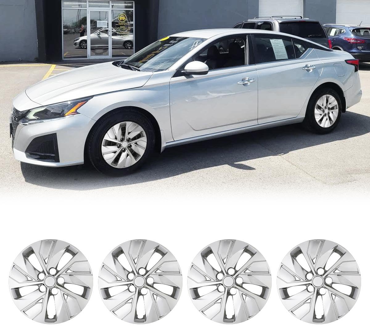 ROXX 4Pcs Set 16inch Chrome Wheel Rim Cover Hubcaps Replacement for Nissan Altima 2019-2025(Only Fit for Steel Wheels), Snap-On Car Truck SUV Hubcap(16 inch,Chrome)