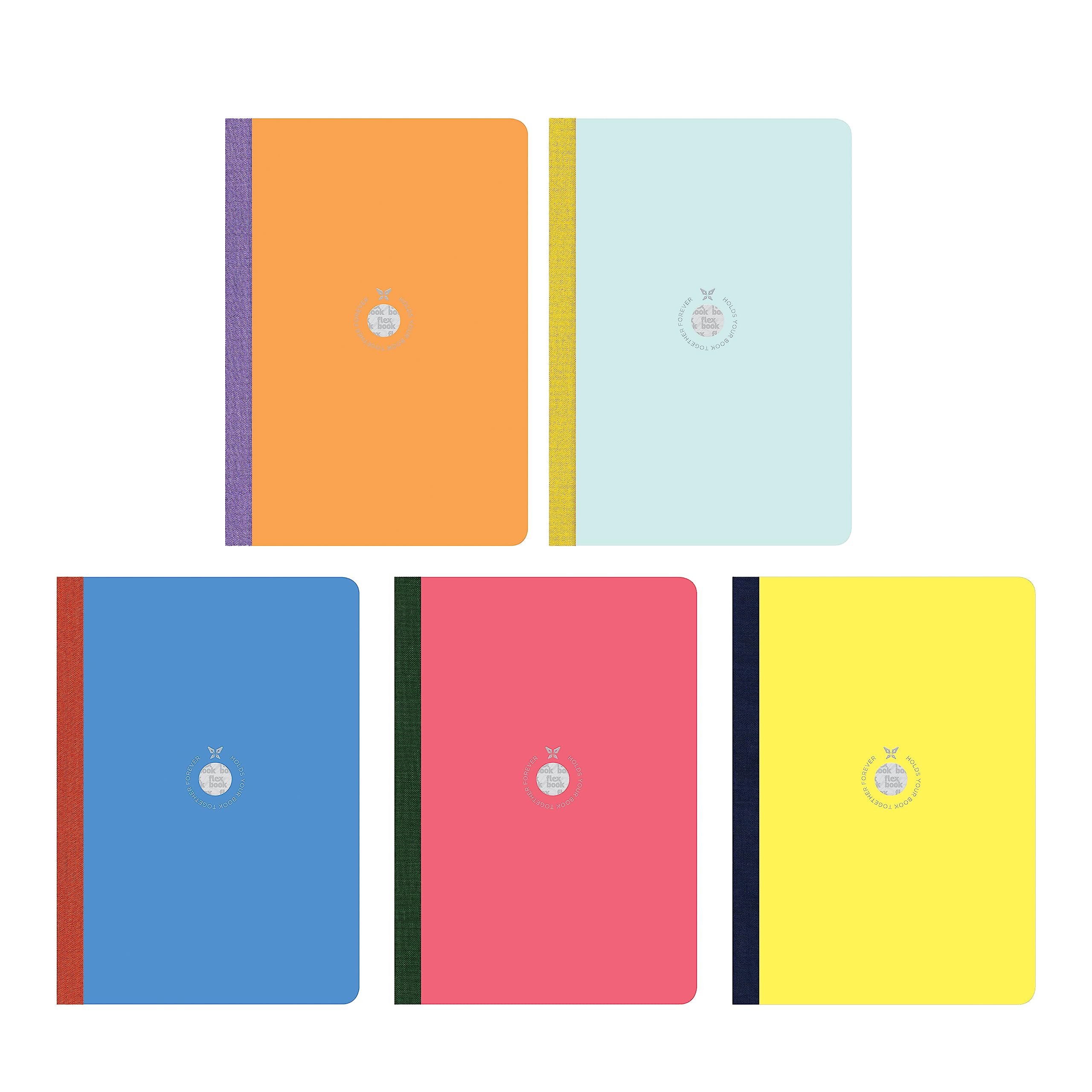 Flexbook Smartbook Notebook Set Ruled | Large | 17x24cm | 160 pages | 70gsm Fabriano Ivory Paper | Colorful Eco Paper Cover | Pack of 5 Notebooks | Multicolour - Blue, Light Blue, Orange, Pink, Yellow