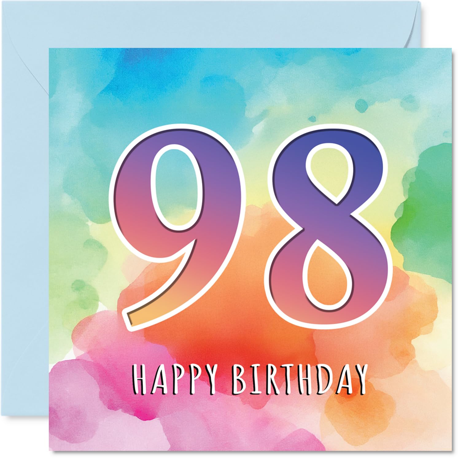 98th Birthday Cards for Men Women - Colourful Watercolour Age - Happy Birthday Card for 98 Year Old Man Woman Grandad Auntie Nanny Nan, 145mm Bday Greeting Cards