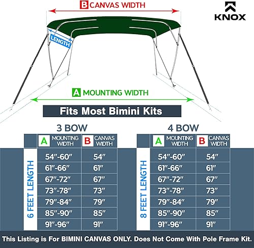 Miniatura 10 de KNOX Funda de lona de repuesto universal Bimini de 4 arcos, toldo marino 900D, funda de almacenamiento, nunca se decolora, kit de sombra para