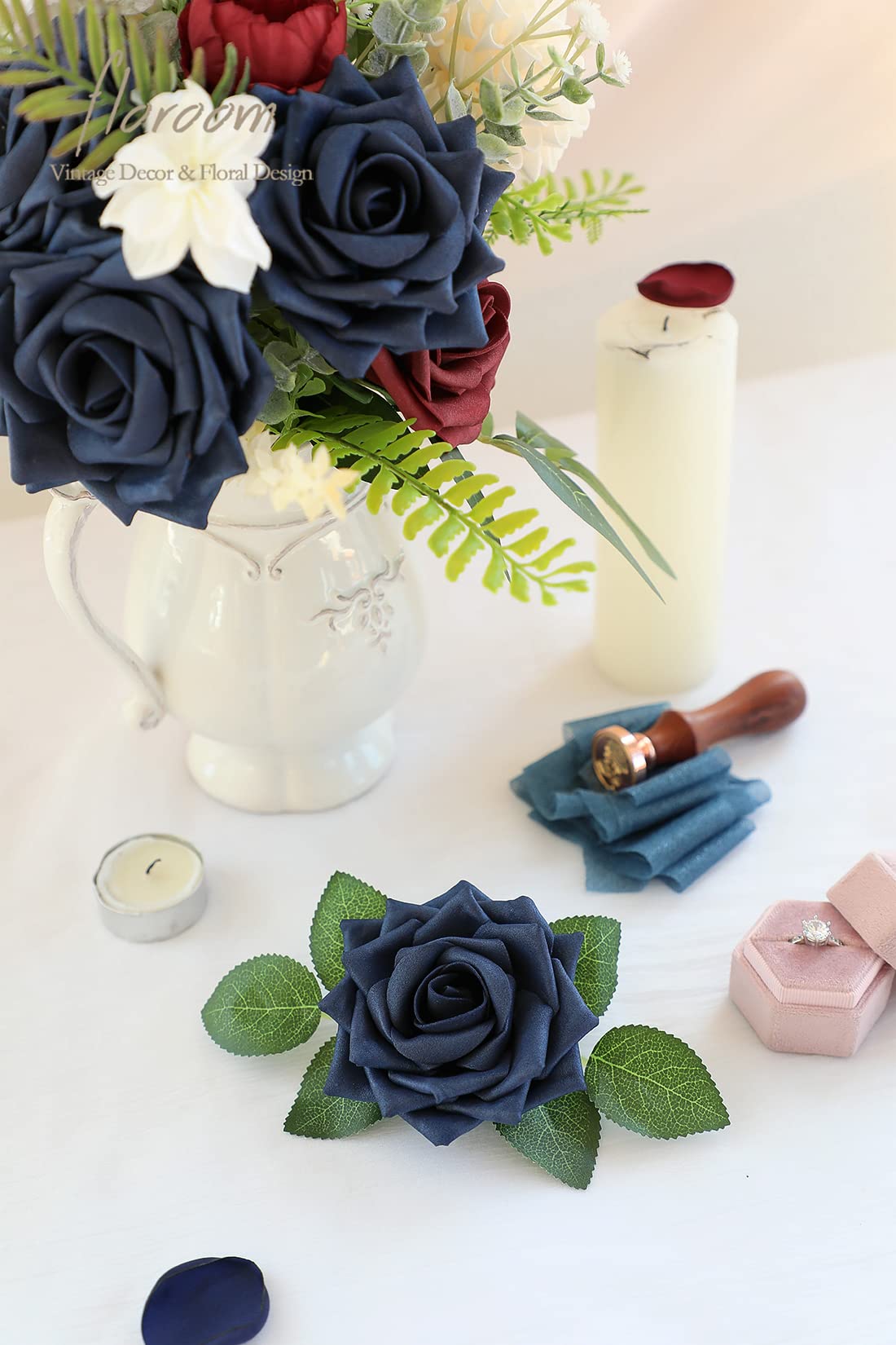 Amazon｜floroom 造花 16個 3.5インチ リアルな外観 ネイビーブルー