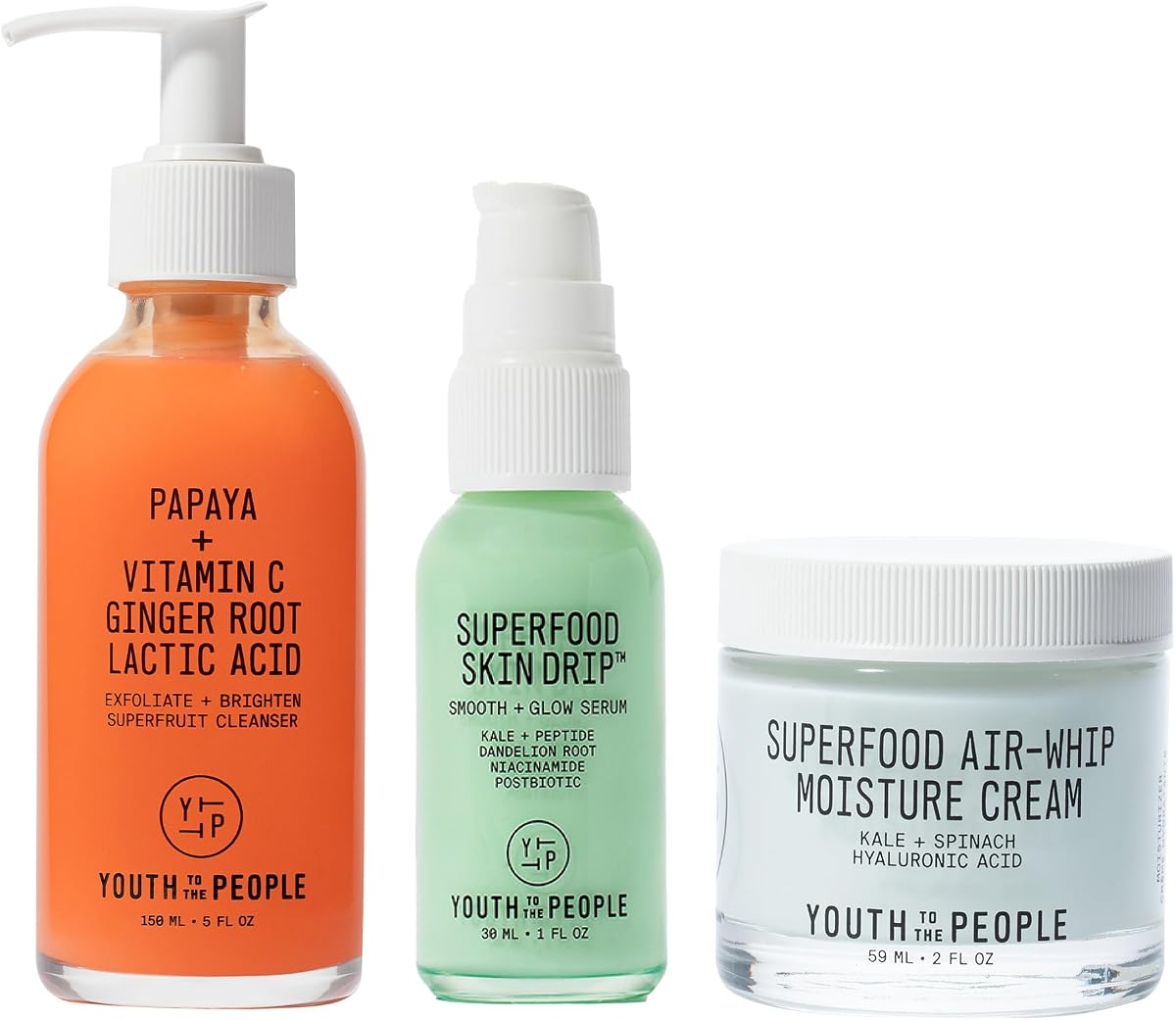 Smooth + Dewy Skin Essentials - Superfruit Papaya + Vitamin C Gentle Exfoliating Cleanser (5oz) + Superfood Air Whip Face Moisturizer (2oz) + Superfood Skin Drip Face Serum (1oz)