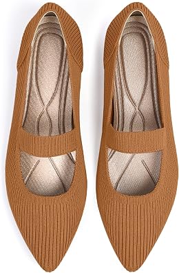 TINGRISE Womens Flats Shoes Pointed Toe Knit Washable Ballet Comfortable Dressy Mary Jane Flat