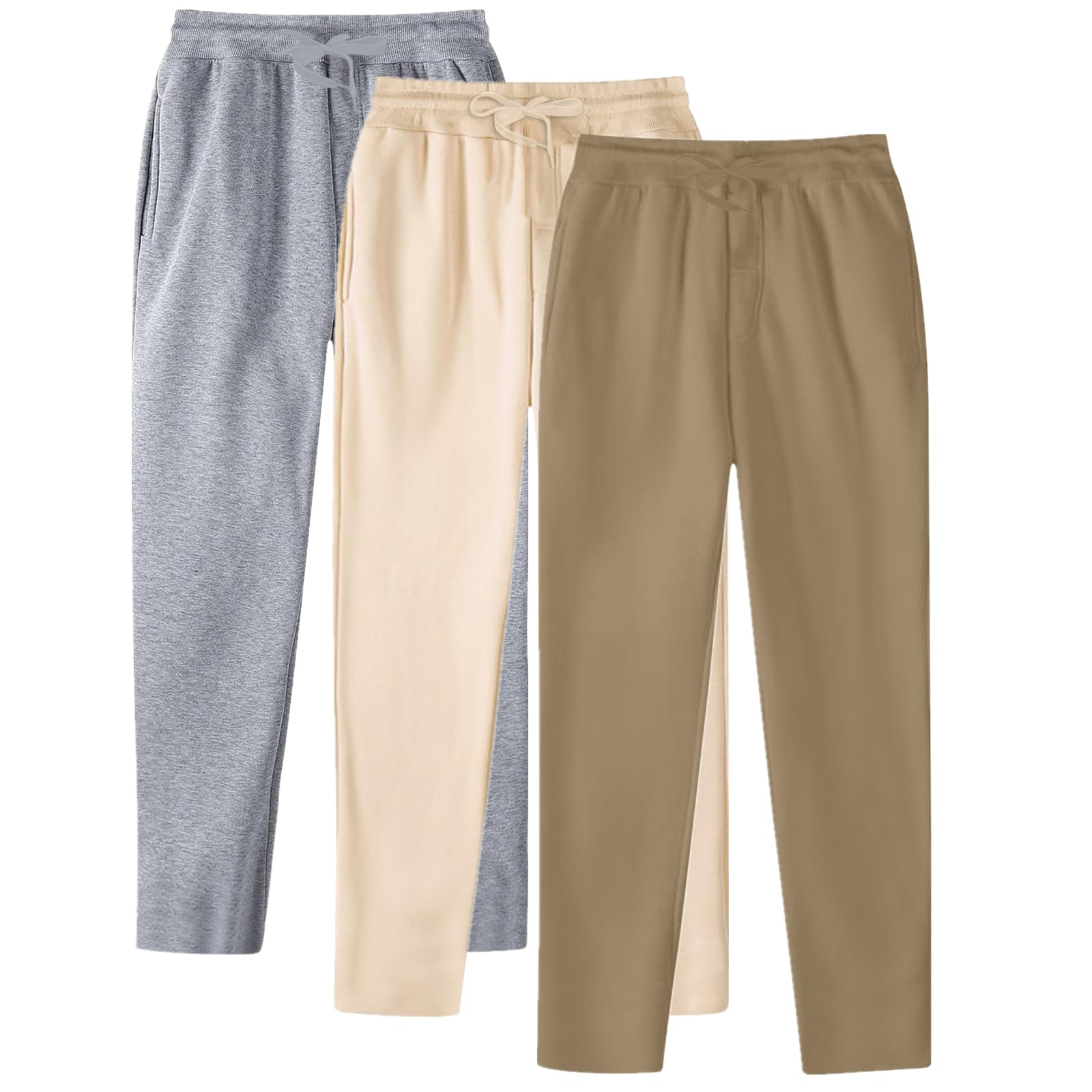 BFYSFBAIG Joggers for Men UK 3-Pack, Elastic Waist Tracksuit Bottoms Open Hem Wide Leg Trousers with Drawstring, Jogging, Working, Gym & Lounge (Grey+Light Yellow+Khaki,S)