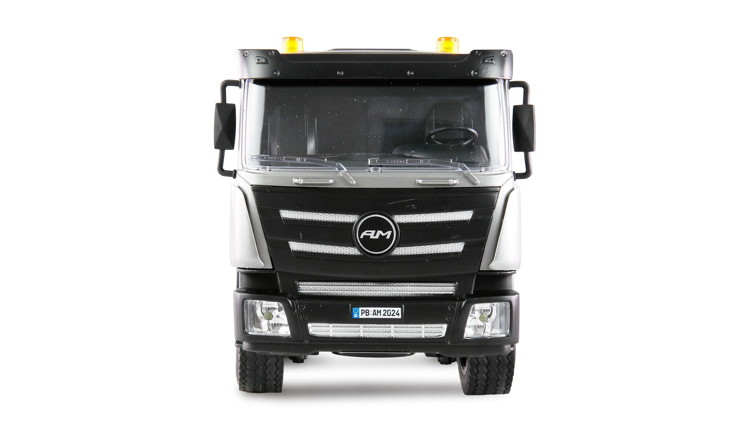 Amewi Set 2 in 1 camion con piano profondo ed escavatore 1:24 RTR telecomandato RC, cantiere per bambini, 8 anni, antracite nero-giallo