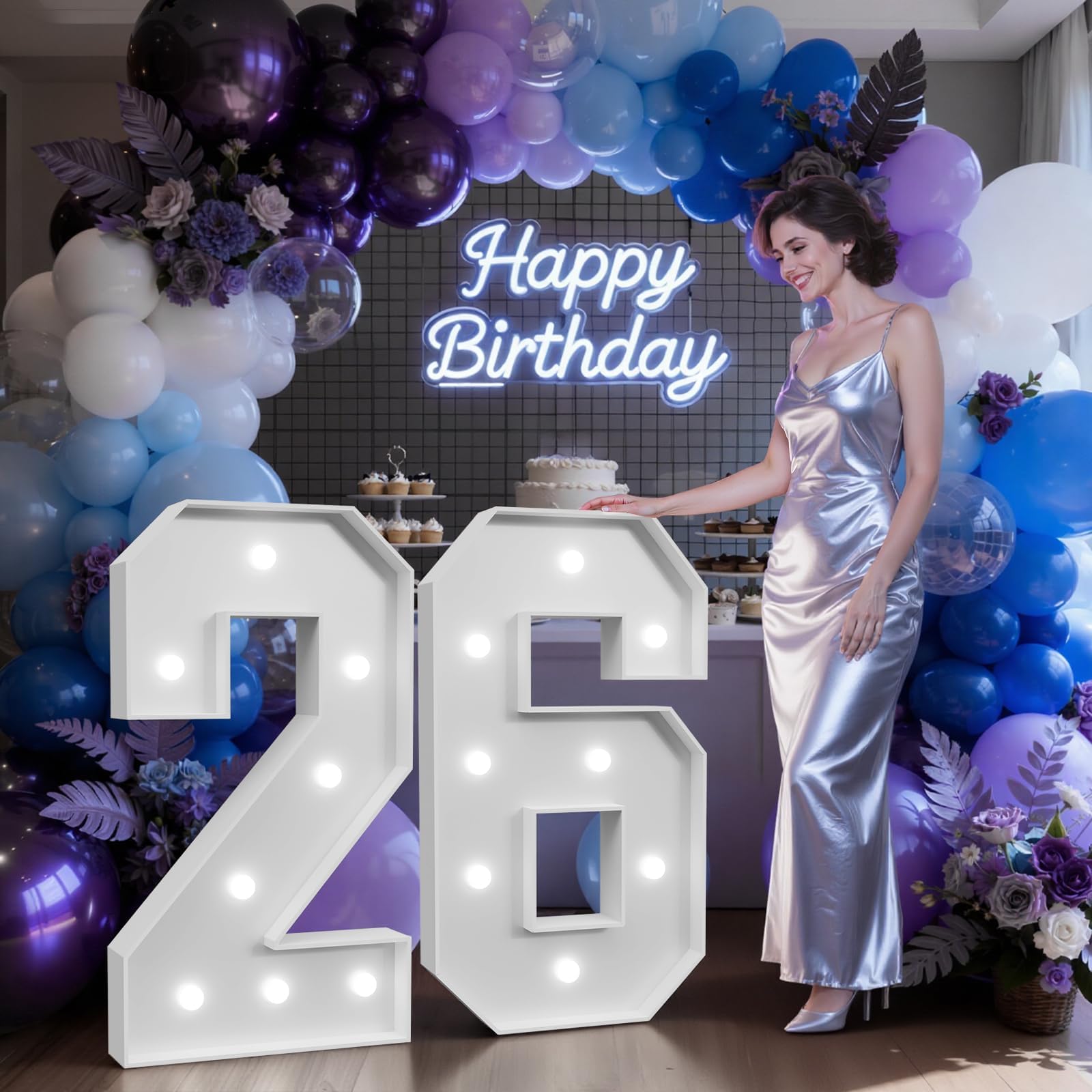 3FT Marquee Numbers 26 with Lights, Large Light Up Numbers Sign for 26th Birthday Party Decorations, Anniversary Celebration Backdrop Decor for Women and Men