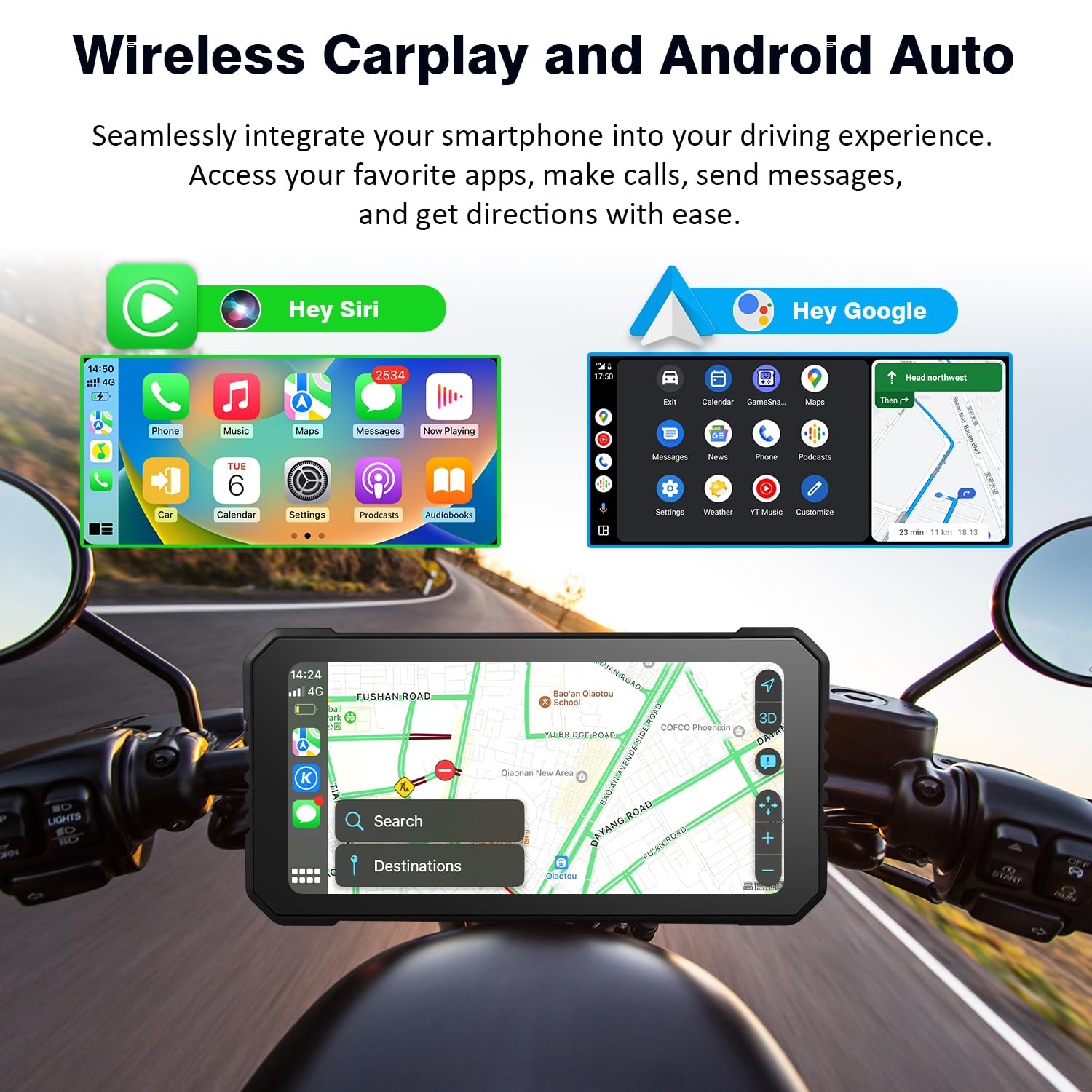 Wireless CarPlay Android Auto Schermo Moto 6,25 Pollici Touchscreen IP67 GPS Dual Bluetooth Telecomando