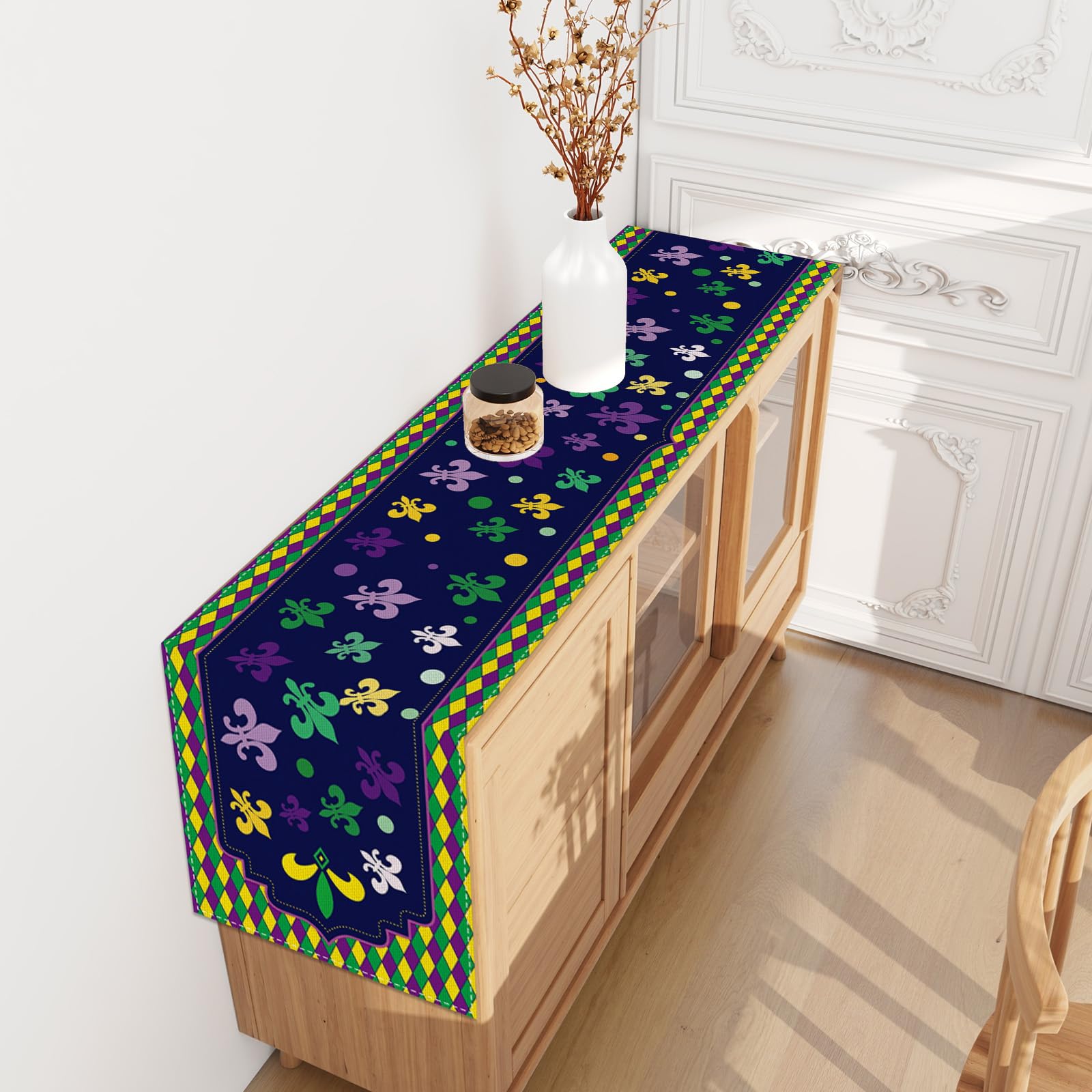 Snapklik.com : Linen Mardi Gras Fleur De Lis Table Runner 72 Inches ...