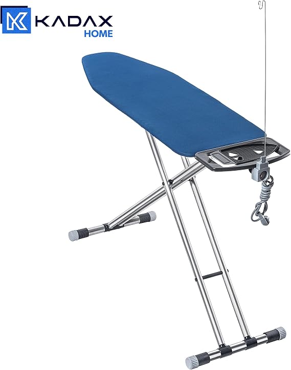 KADAX Aluminium Ironing Board 120 x 42 cm - Sturdy Ironing Board for Steam Ironing Station Foldable Height Adjustable Lightweight and Portable with Iron Rest and Cable Holder Made in EU
