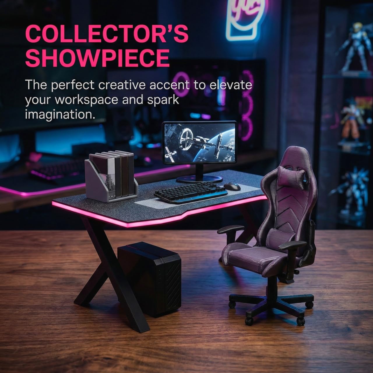 Warmhm 1 Set Miniature Gaming Desk And Chair 1:12 Scale Miniature Computer Table Accessories for 1/12 Tiny House Scenes Modern Black Office Furniture Kit for Desktop Decoration DIY Craft Small - Image 4