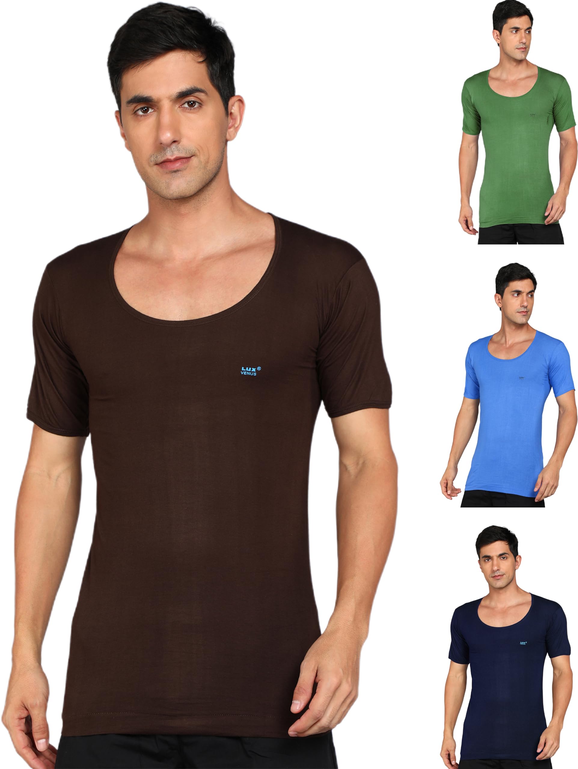 lux venus Men's Round Neck Half Sleeve Cotton Vest (Pack of 4)-picture-28