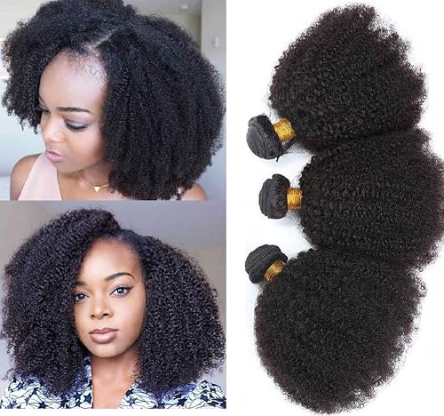 Mongolian Afro Kinky Curly Bundles Human Hair 16 18 20 Inch 4B 4C Afro Curly Weave Bundles Afro Kinky Human Hair Bundles for Black Women Unprocessed Virgin Hair Extensions Natural Color