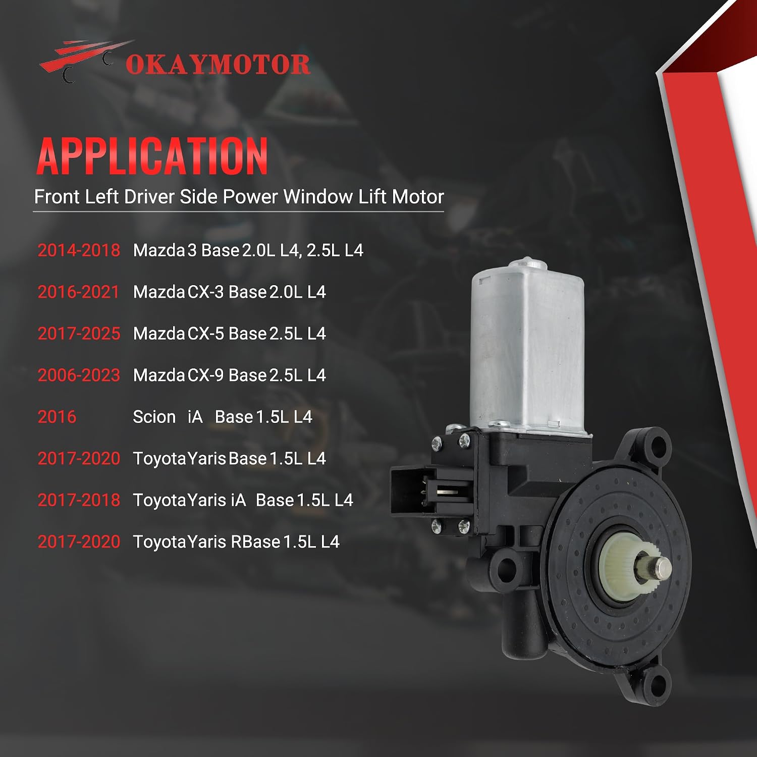Front Left Driver Side Power Window Lift Motor for 2014-2018 Mazda 3 for Mazda CX-3 CX-5 CX-9 for Scion iA for Toyota Yaris iA R with Anti-Pinch Function (6 pins) Replace BHN95958X 85720WB001