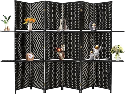 Miniatura 2 de PayLessHere Divisor de habitación, pantalla de madera, plegable, portátil, con estantes de almacenamiento extraíbles (marrón, 4 paneles)