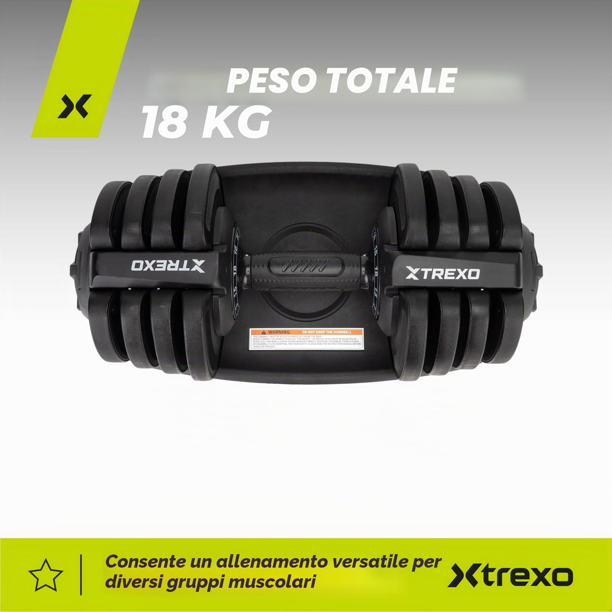 TREXO Manubrio 18|24|32|40 kg con Regolazione del Peso Tramite Rotella Manubrio Palestra Regolabile in Ferro per Esercizi Fitness con Impugnatura Ergonomica Antiscivolo
