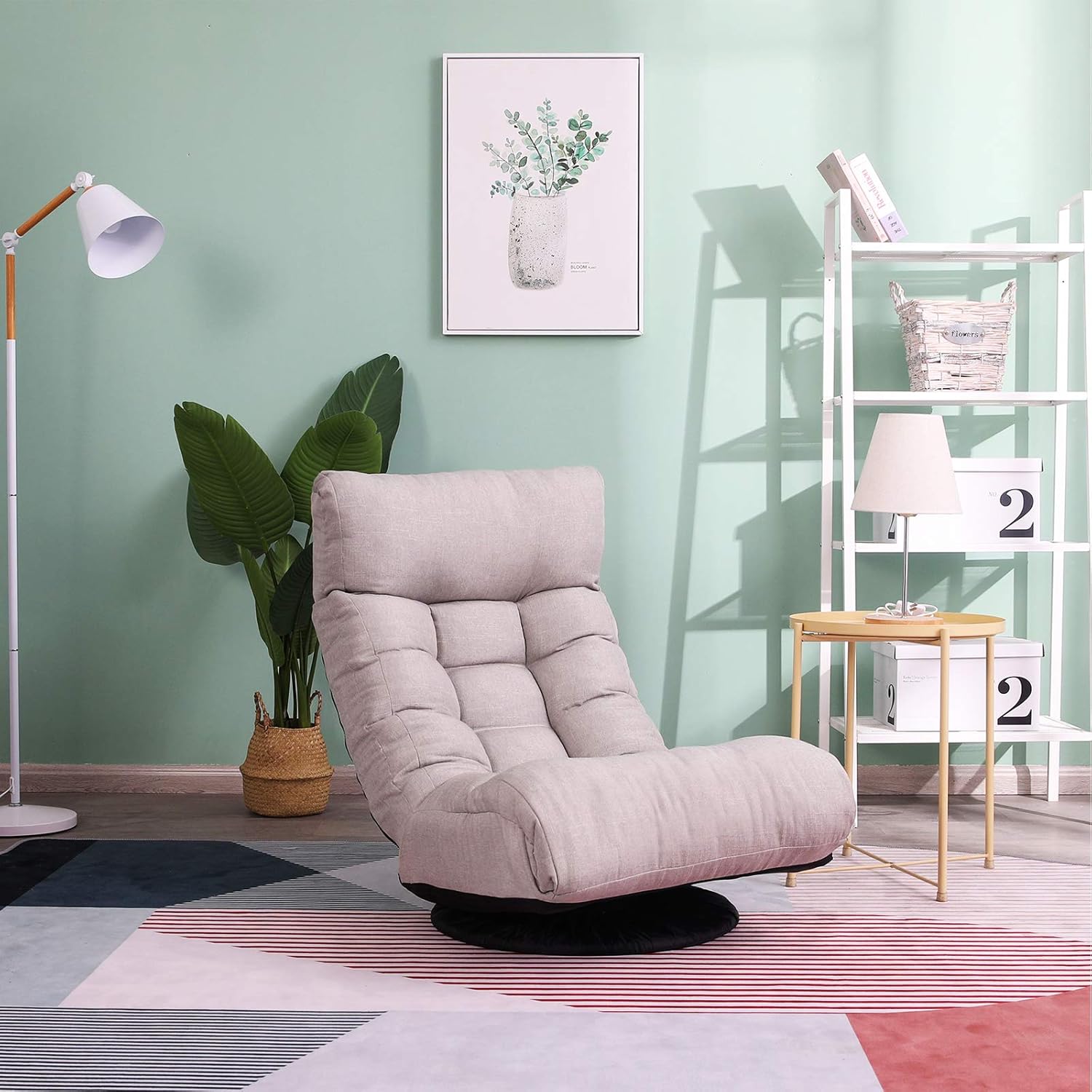 Chaise Lounge Sofa, 360-Degree Swivel Chair Floor Gaming Chair Lazy Sofa, 3 Adjustable Positions, Foldable Recliner Sofa with Comfortable Backrest and Footrest for Home Office, Grey