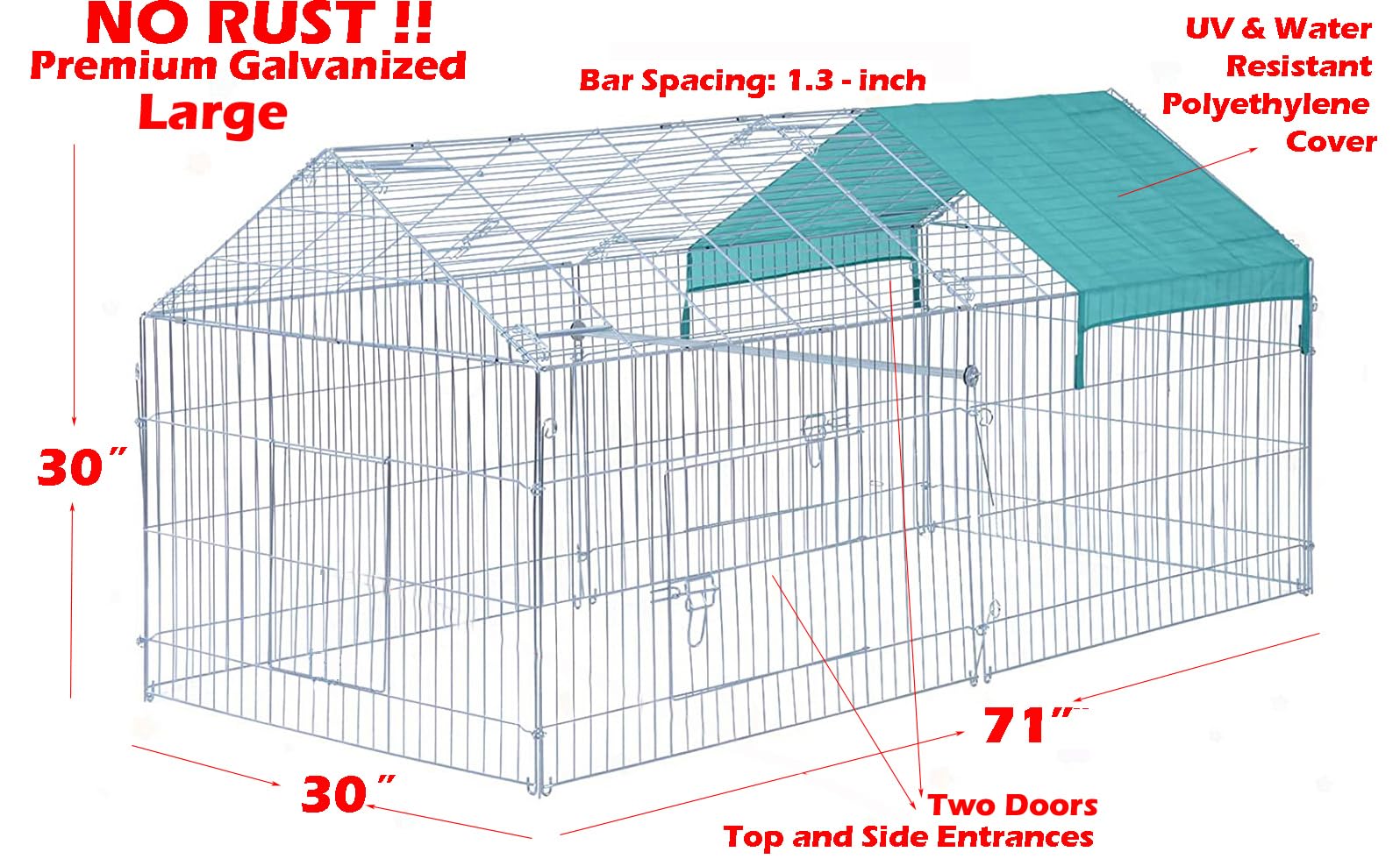Large NO Rust !! Steel Galvanized Chicken Coop, Chicken Run Outdoor Walk-in Poultry Cage Duck Coop Chicken Pen Pet Playpen w/Door & Cover Rabbit Enclosure for Backyard Farm