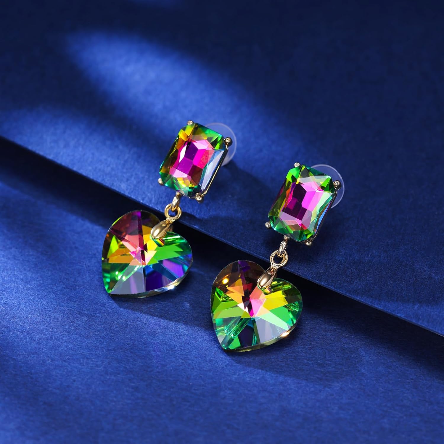 Crystal Heart Teardrop Dangle Earrings for Women Pink Purple Blue Green Drop Earrings Fashion Jewelry Gift for Wedding Prom Party - Image 6