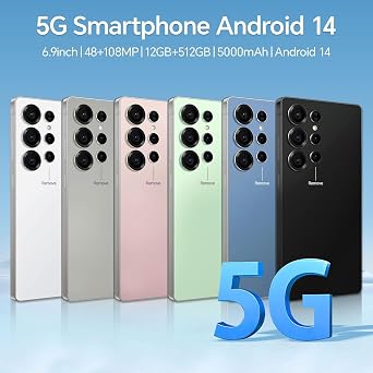 AX25 Ultra 5G Unlocked Android Phones, Built-in Stylus, 12GB+512GB, Android 14 Cell Phones Unlocked, 5000mAh Massive Battery, 108MP+48MP Pro Camera, 6.9 FHD+ Screen, Dual SIM
