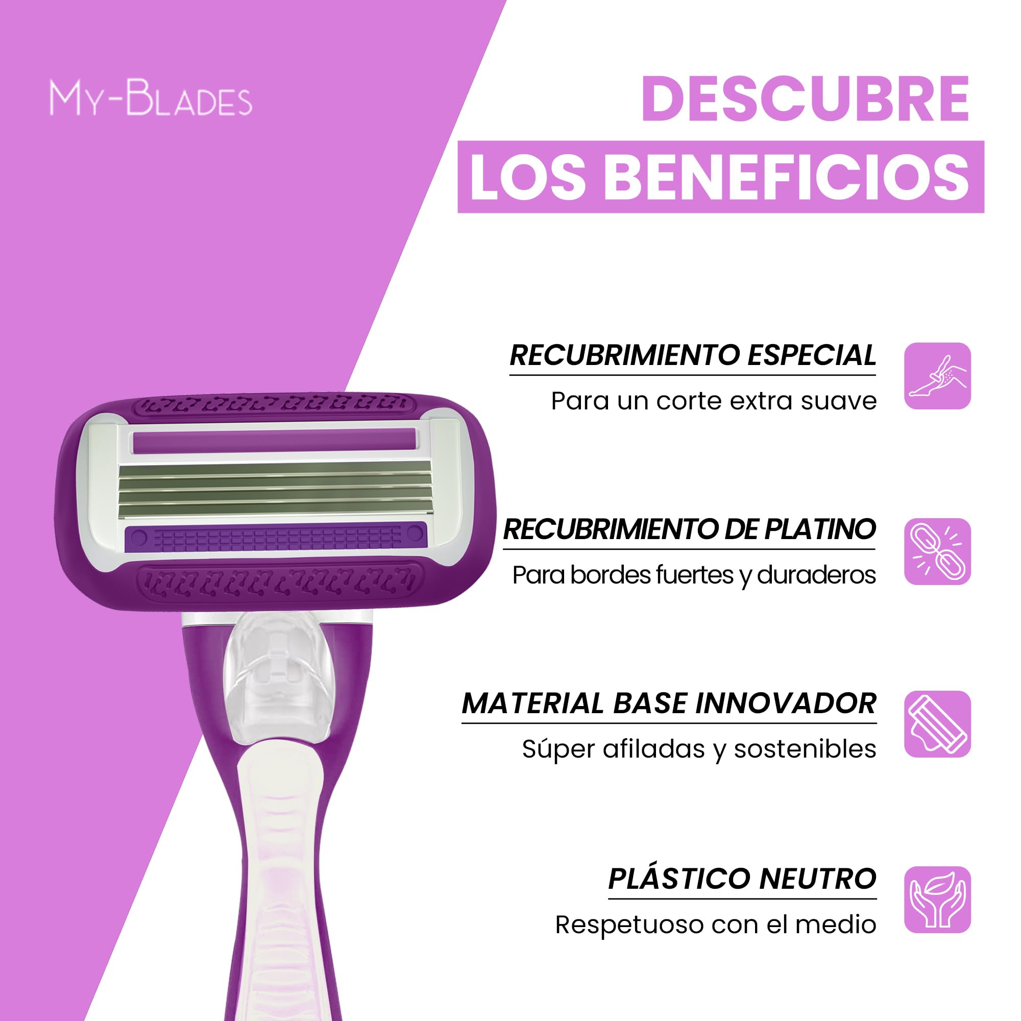 Cuchillas de afeitar compatibles con Gillette Venus Swirl y Smooth, My-Blades 12 recambios para mujer con 4 hojas y banda lubricante, recambio de cuchillas mujer, plástico neutro