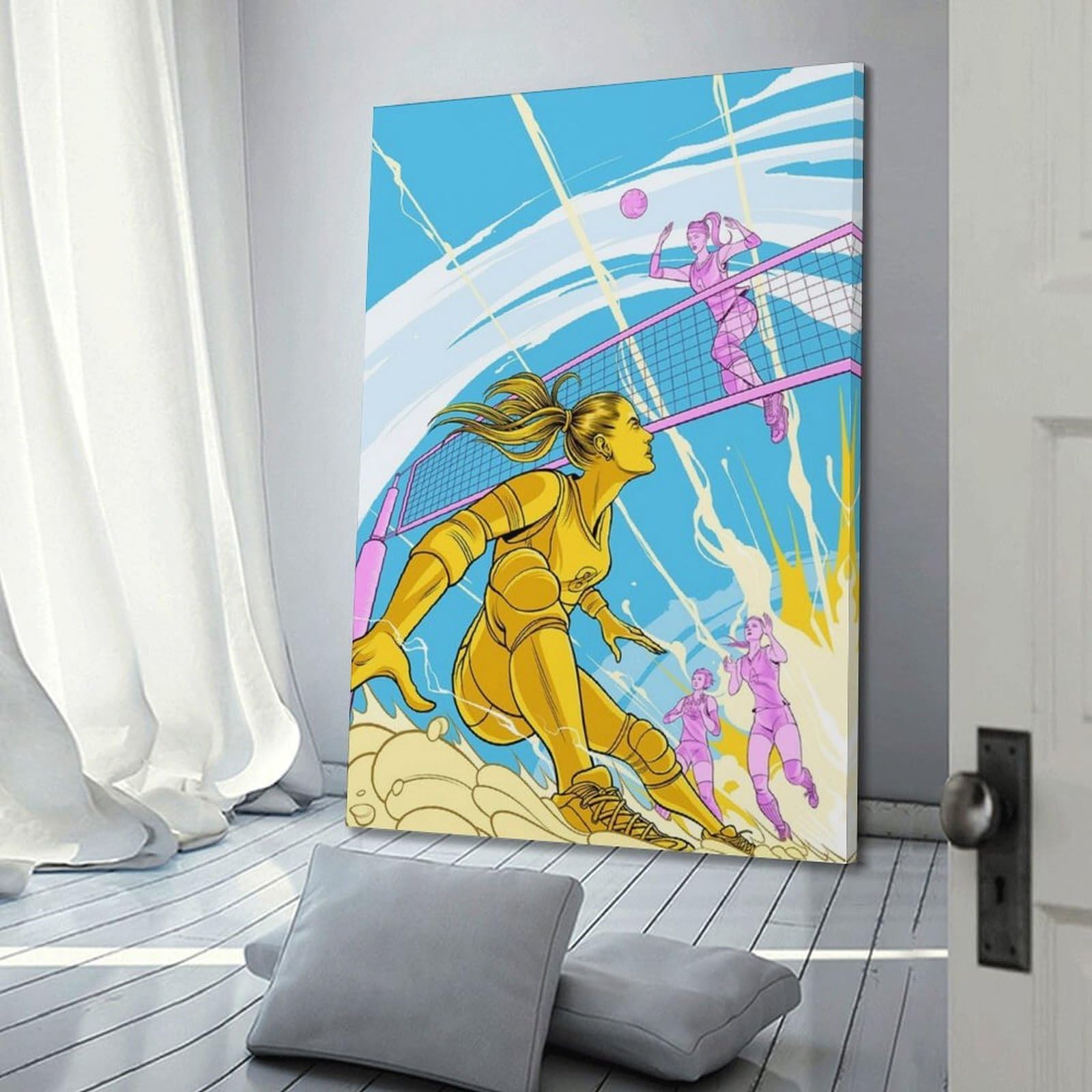WIZIGM Poster dynamique sur toile style bande dessinée jeu de volleyball moderne décoration murale 50 x 75 cm style bande dessinée avec cadre