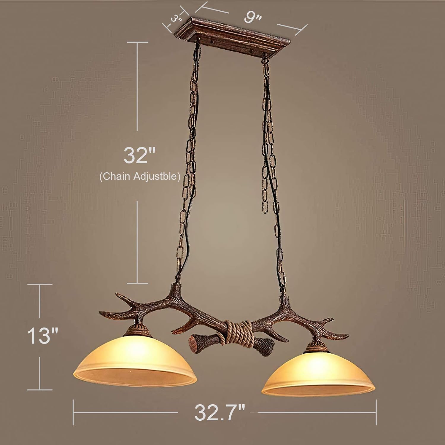 Black Friday - 60% OFF 2 Lamps Antler Chandelier Rustic Retro Chandelier Faux Resin Antler Ceiling Light Fixture Frosted Glass Light for Kitchen Dining Room Farmhouse Restaurant Island Bedroom Loft Aisle