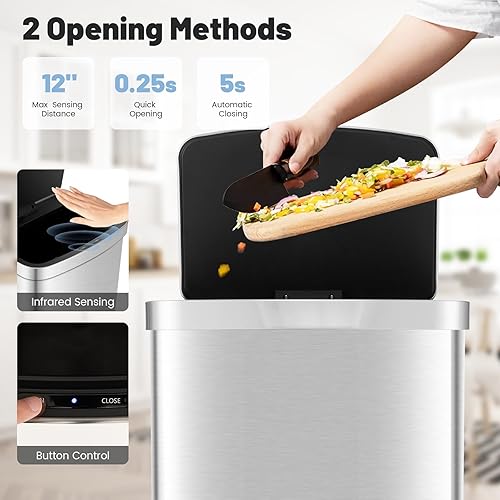 Miniatura 3 de Goplus Cubo de basura automático de 13 galones  50 litros, cubo de basura rectangular con sensor de movimiento con tapa de cierre suave y