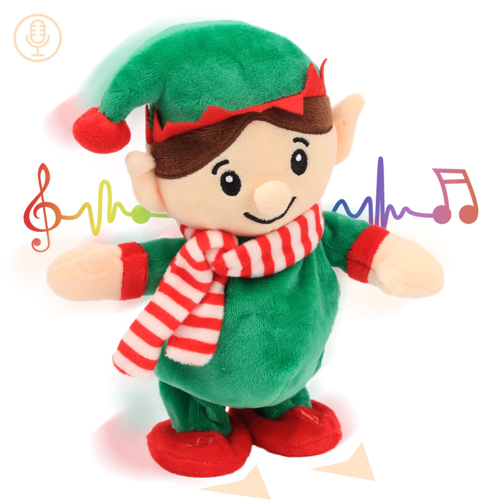 Hopearl Talking Singing Elf Repeats What You Say Walking Electric Interactive Animated Toy Speaking Plush Buddy Gift for Toddlers, Green, 8.5''