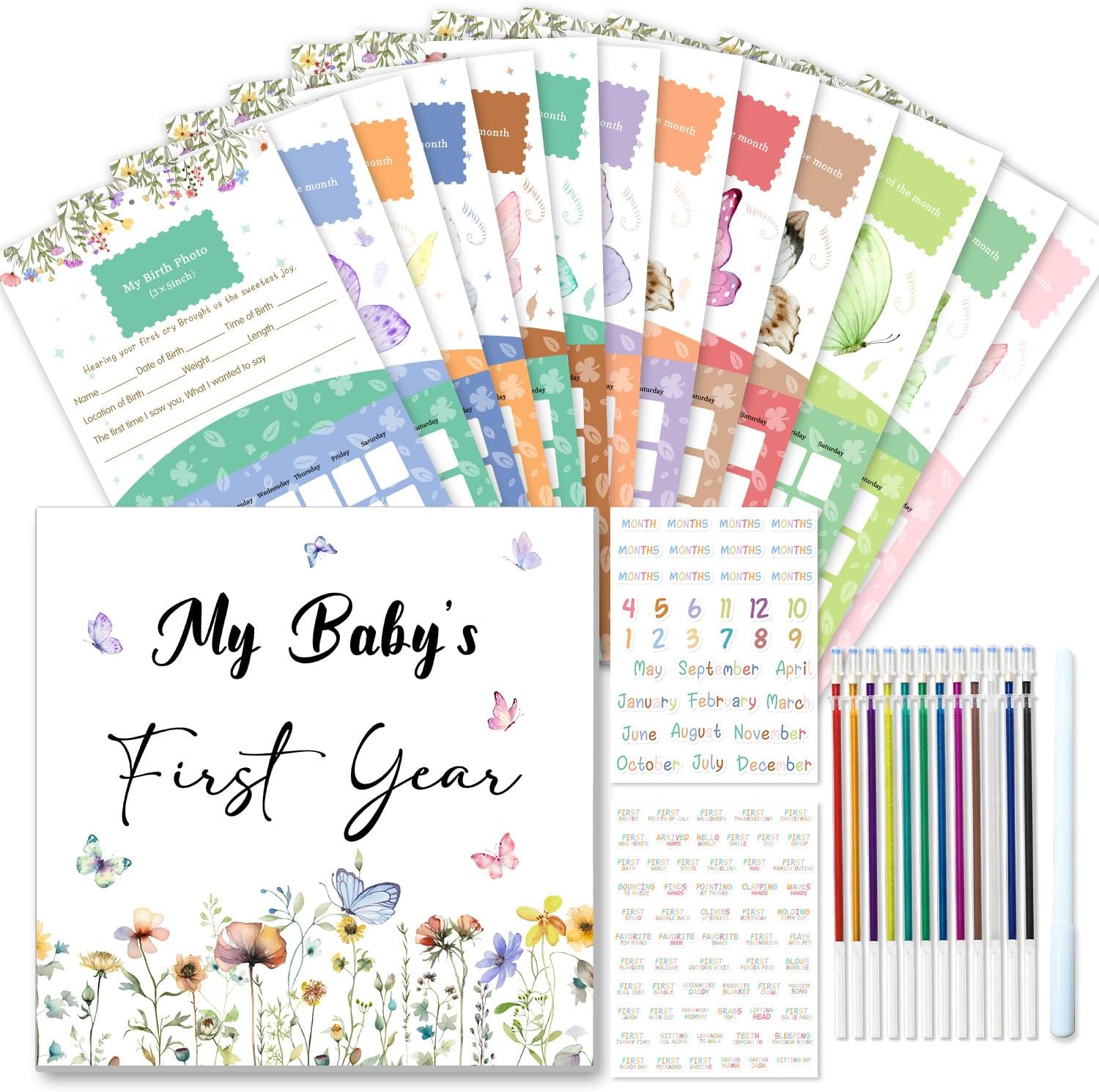 Baby's First Year Calendar with Stickers,Baby Milestone Calendar,Baby First Year Tracker,Babies Memory Book for Boys to Document and Cherish,Babies Scrapbook for New Mom and Newborn Boys