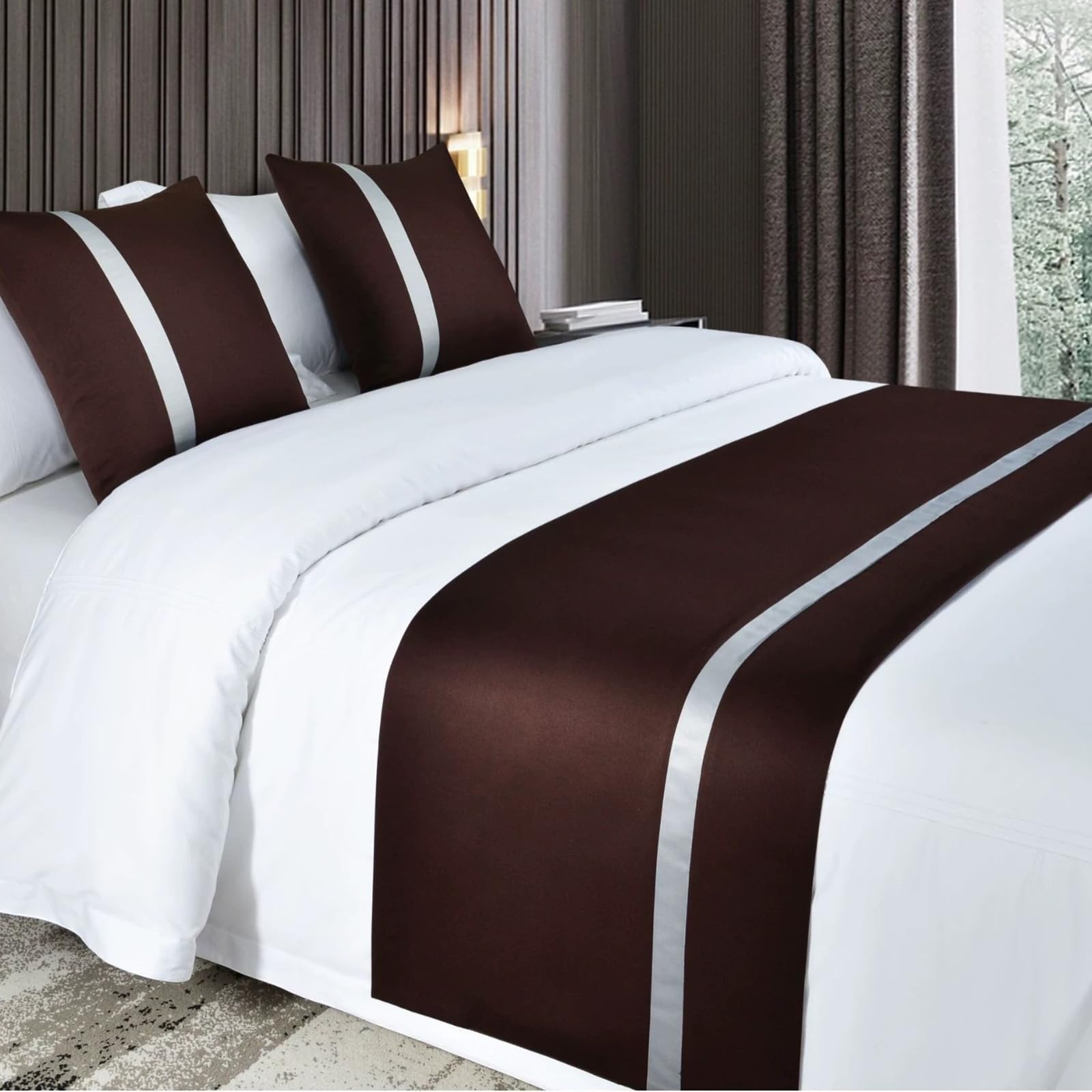 Bufanda de cama color marrón liso de 50x240cm estilo camino de cama moderno textil