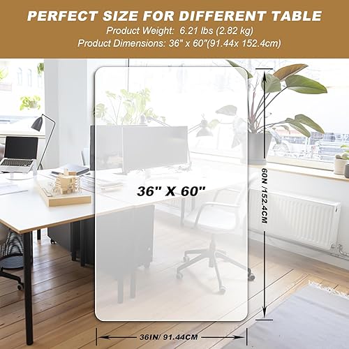 Miniatura 7 de Vicwe Protector de mesa transparente de 36 x 60 pulgadas, 0.059 in de grosor, esmerilado de una sola cara, protector de mesa rectangular