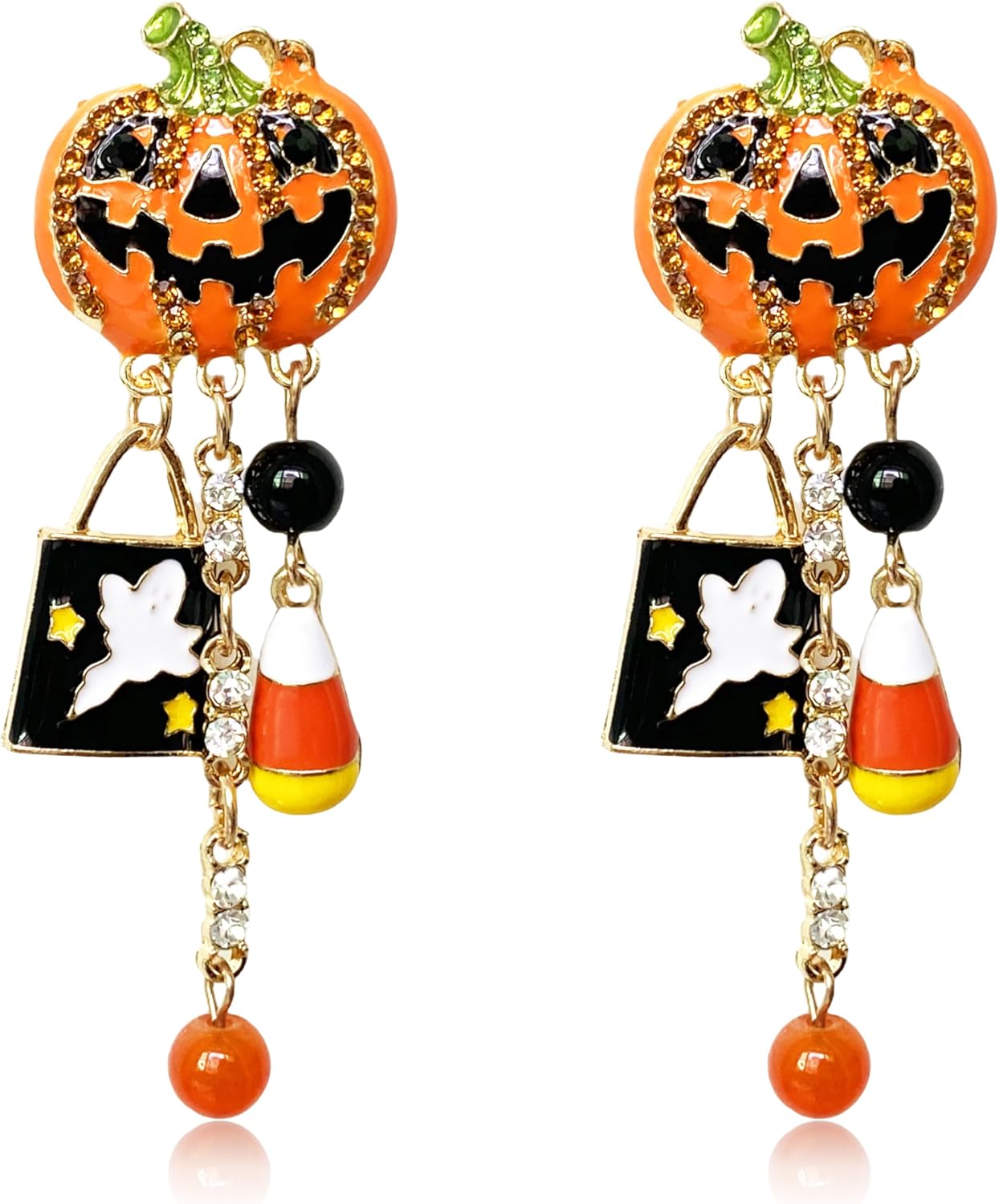 Halloween Earrings for Women Pumpkin Ghost Dangle Earrings Gothic Crystal Pumpkin Tassel Drop Earrings For Halloween Costume Accessories