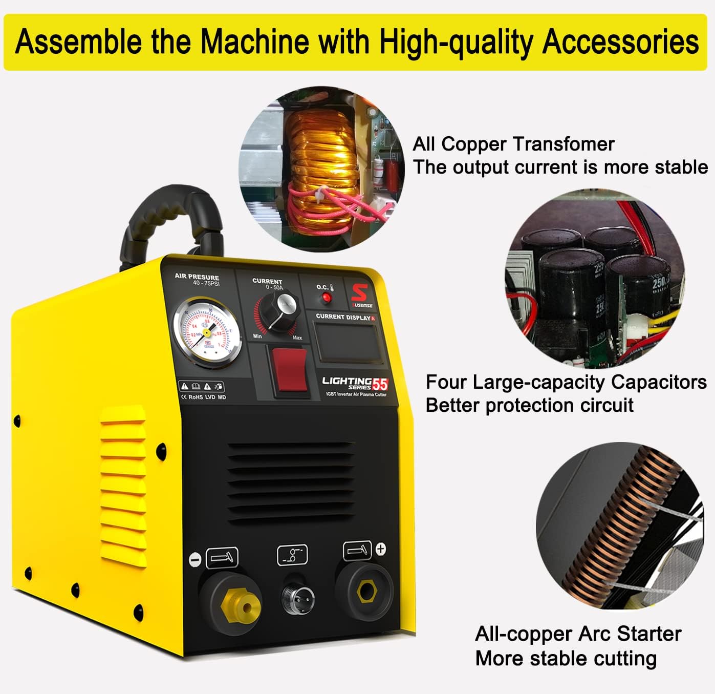 Plasma Cutter 50Amp 110/220V Dual Voltage Plasma Cutter Machine DC Inverter Plasma Cutting Equipment 220v with IGBT DC Inverter Electric Digital Display, 1/2 Inch Clean Cut Portable Machine - - 