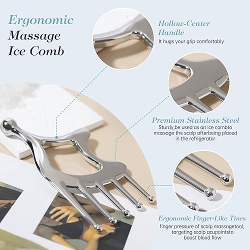 Miniatura 3 de Herramientas faciales de metal Gua Sha, herramienta portátil de masaje del cuero cabelludo, peine de masaje 5 en 1 para cabeza, cuello, hombros,