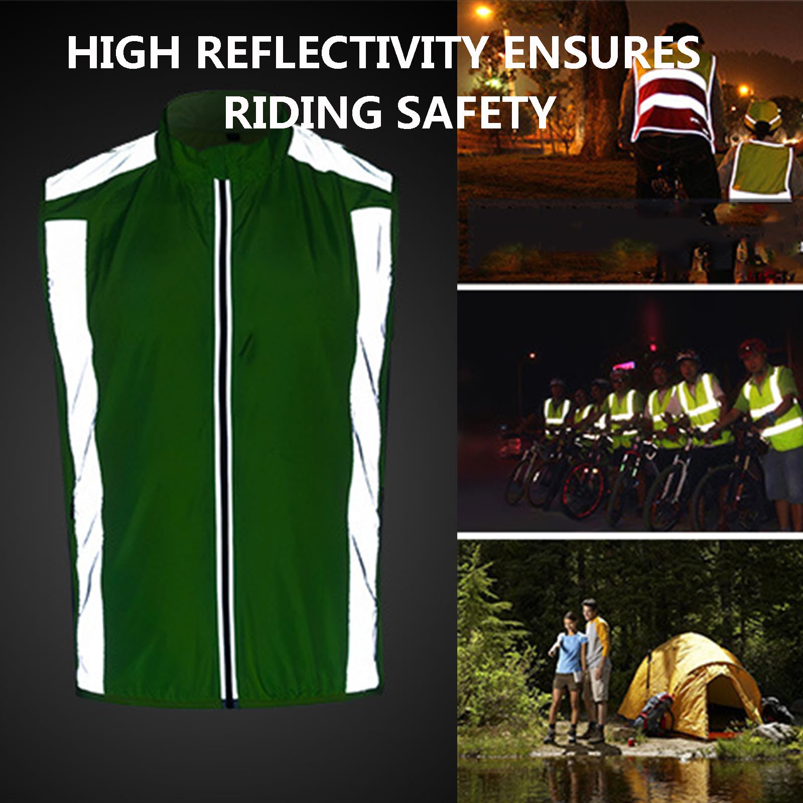 Chaleco de Ciclismo para Hombre y Mujer Chaqueta de Secado Rápido Chaleco sin Mangas de Alta Visibilidad Maillot Deportivo para Senderismo y Jogging,Green-M