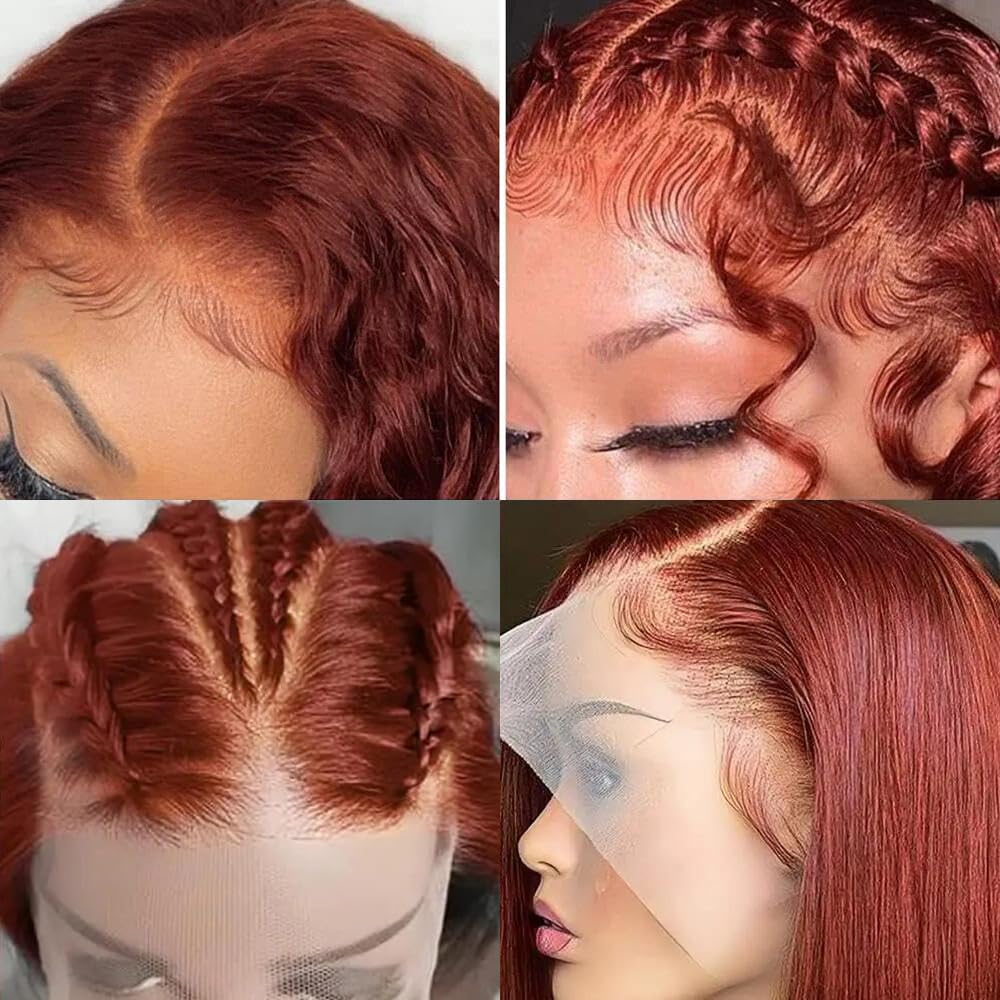16Inch 13x4 Lace Front Bob Wig Light Blue Human hair 180% Density Brazilian Hair Pre Plucked With Baby Hair HD Transparent Lace Frontal Wig Bleached Knots Straight Glueless Blue Bob Wigs for Women: 10 Inch #0-13x6 Lace Frontal Reddish Brown