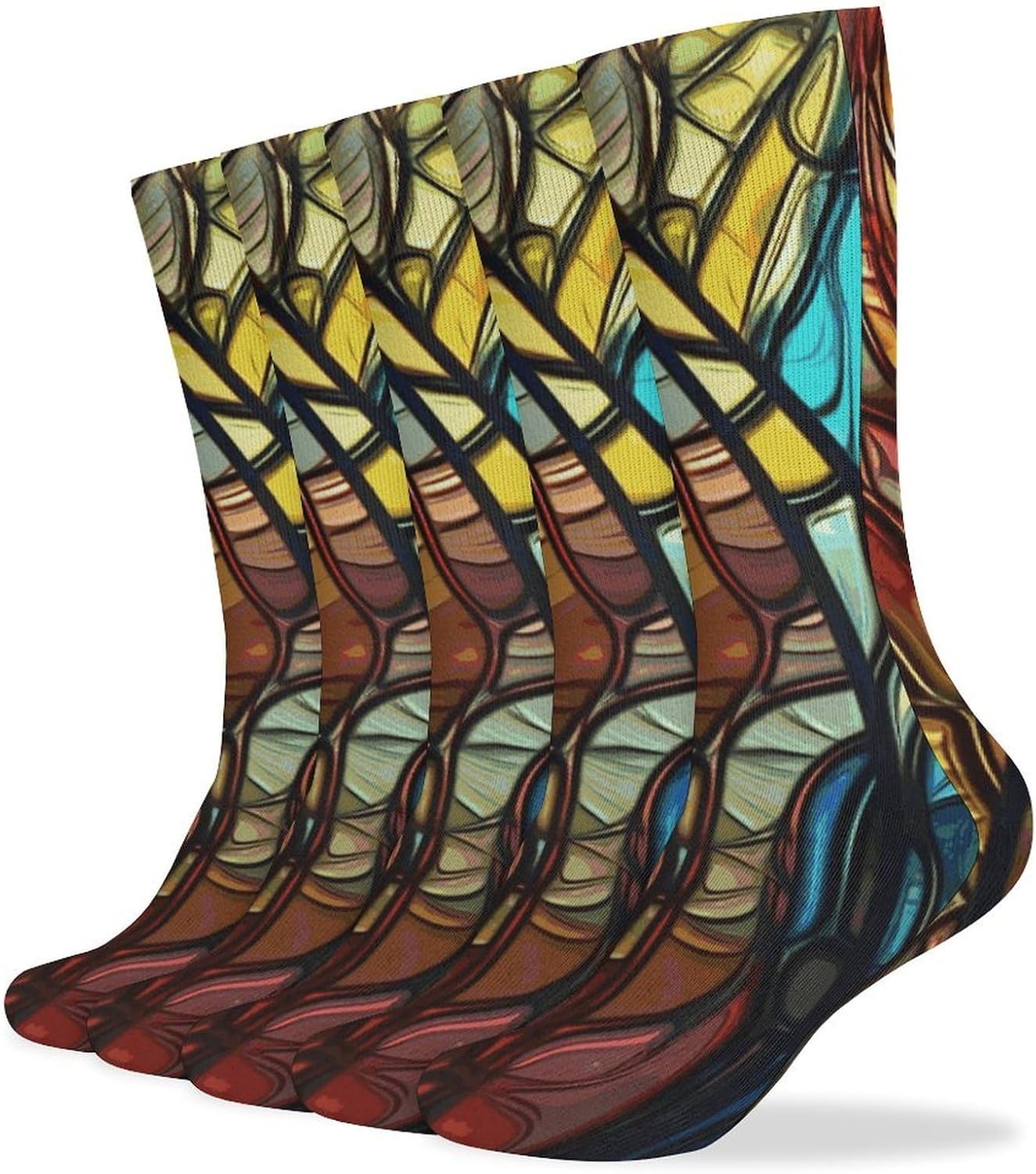 Stained Glass Art Crew Socks Cozy Casual Calf Socks Lightweight Long Work Sock Breathable Athletic Sock for Hiking Sports Running 5 Pairs