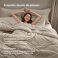 Vista 4 de Bedsure Juego de ropa de cama con edredón tamaño King Beige - Juego de ropa de cama en una bolsa de 7 piezas, juego de regalo GentleSoft™ con diseño