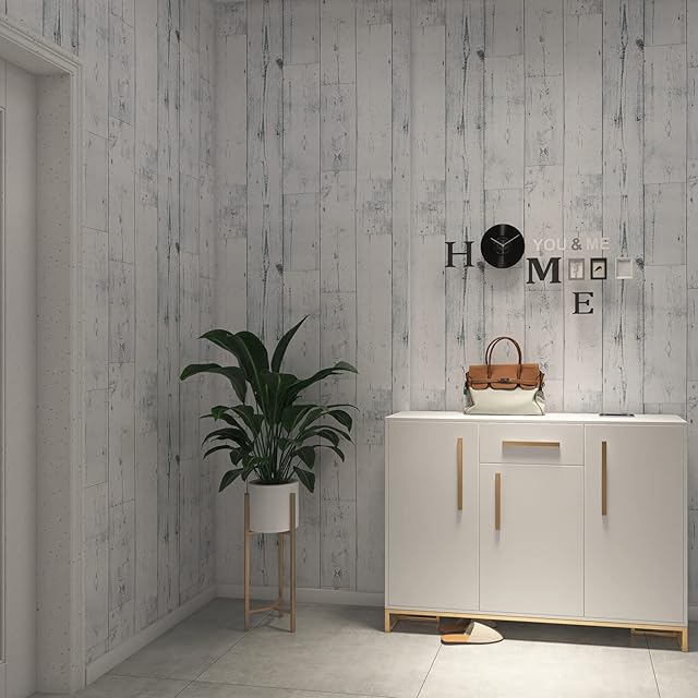 FENTIS Grey Blue Wood Wallpaper Rustic Peel and Stick Wallpaper Self Adhesive Contact Paper Removable Sticky Back Plastic Vinyl Film Waterproof Roll for Furniture Kitchen 44.5x500cm