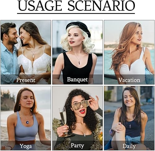 Miniatura 6 de Juego de collar de cristal curativo, dije de piedras preciosas sintéticas naturales, collar de mal de ojo, collar con dije hexagonal de piedra