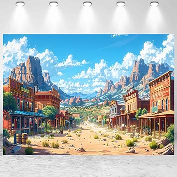5x3ft Western Backdrop Wild West Theme Cowboy Birthday Party Photography Background Vintage West Town Desert Mountain Decorations Kids Adults Portraits Banner Photo Studio Props