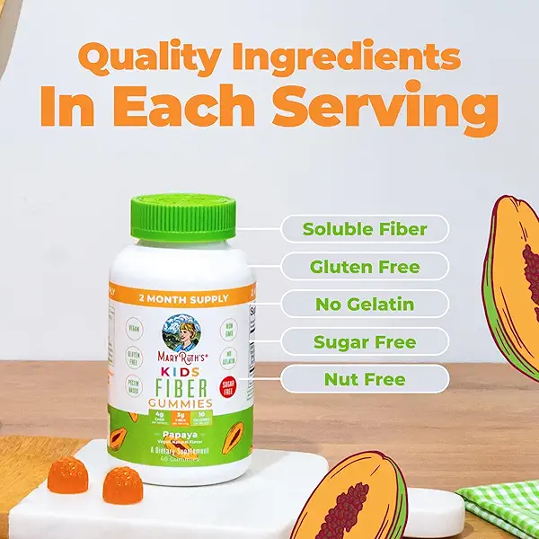 MARYRUTH'S Fiber Gummies for Kids | 2 Month Supply | Sugar Free | Kids Fiber Gummies Ages 4+ | Soluble Fiber Supplement | Gut Health & Digestion Support | 3g Fiber per Gummy | Vegan | 60 Count 6