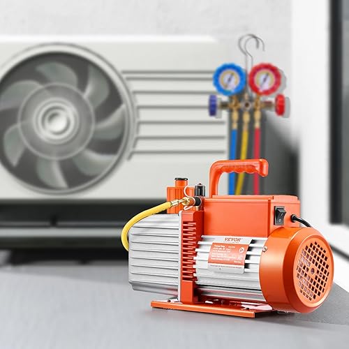 Miniatura 8 de VEVOR Bomba de vacío, 9 CFM, bomba de vacío de paletas rotativas HVAC de 2 etapas, para sistemas R134a R22 R410a, kit de bomba de vacío de CA