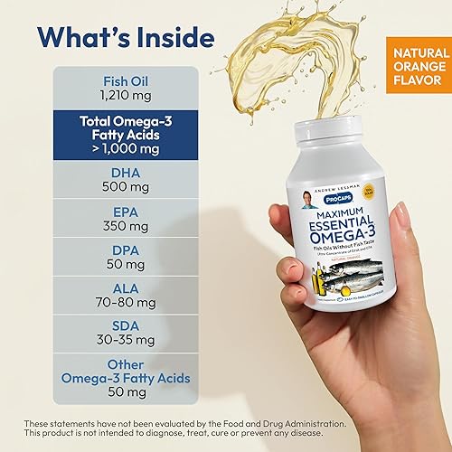 Miniatura 3 de ANDREW LESSMAN Maximum Essential Omega-3 Orange - 180 cápsulas blandas - Aceites omega-3 ultra puros y de alta potencia. Alto contenido de DHA, sin