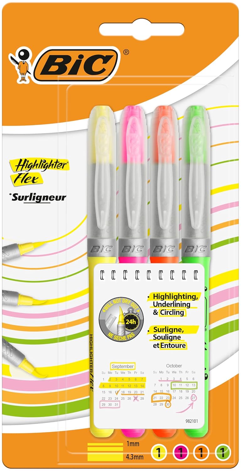 BIC Highlighter Flex Set Pack of 4 (Multicolour) Amazon.in Office