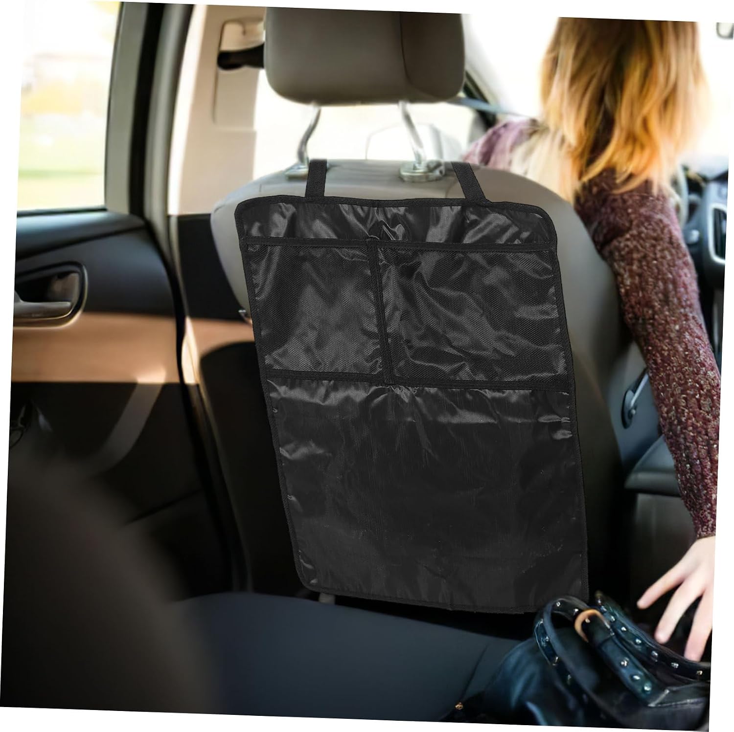 Backseat Car Organizer and Seat Protector Oxford Double-layer Design Storage Pockets for Toys and Snacks Fits Cars for Keeping Seats Clean