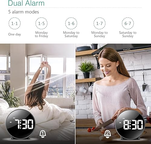 Miniatura 5 de ORIA Reloj despertador digital, pantalla LED HD, reloj de mesa simple, reloj de escritorio electrónico, alarma dual, 12/24 horas, 4 brillo ajustable