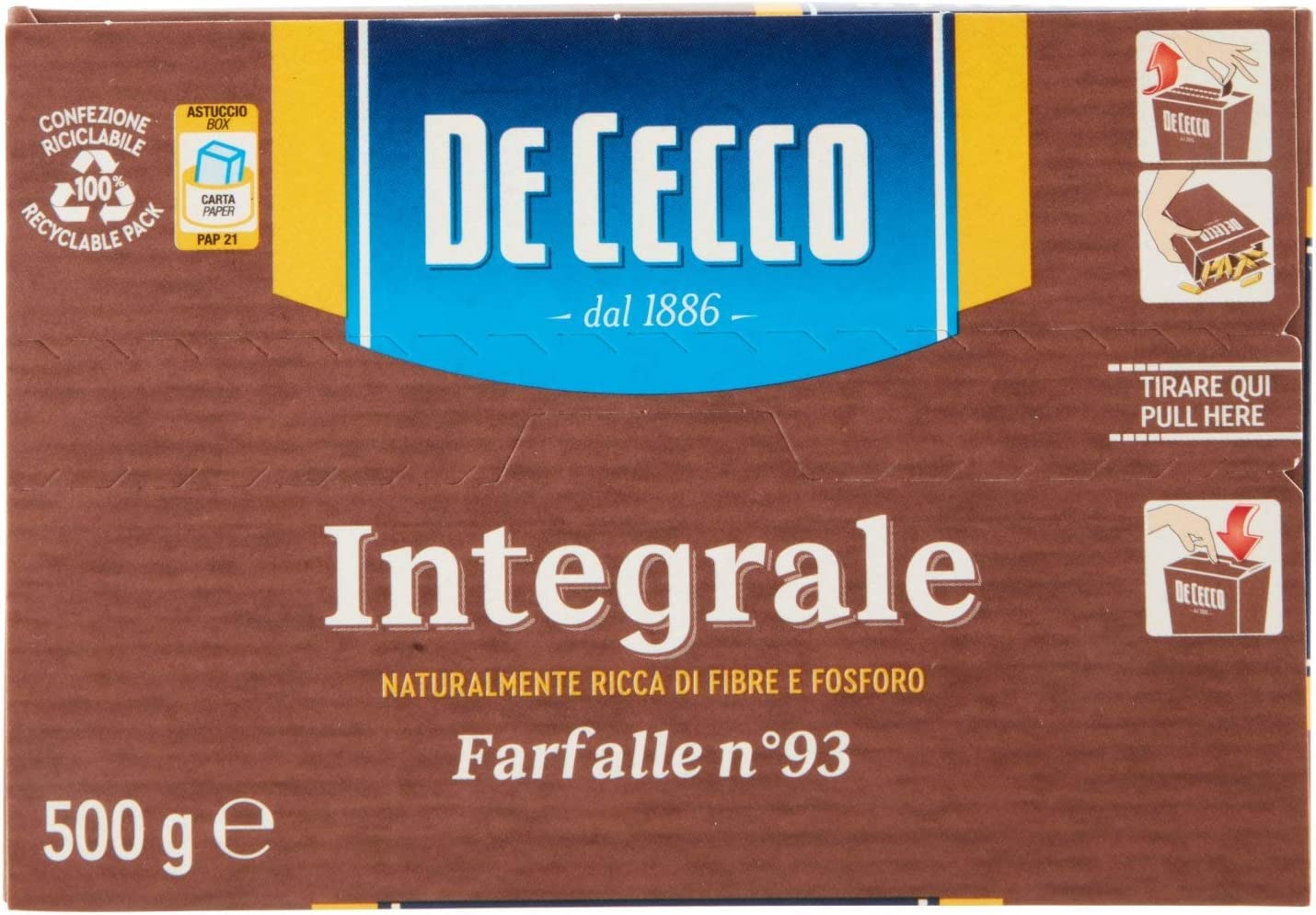 Italian Gourmet Pasta Farfalle integrali n. 93, Vollkornnudeln, 24 x 500g