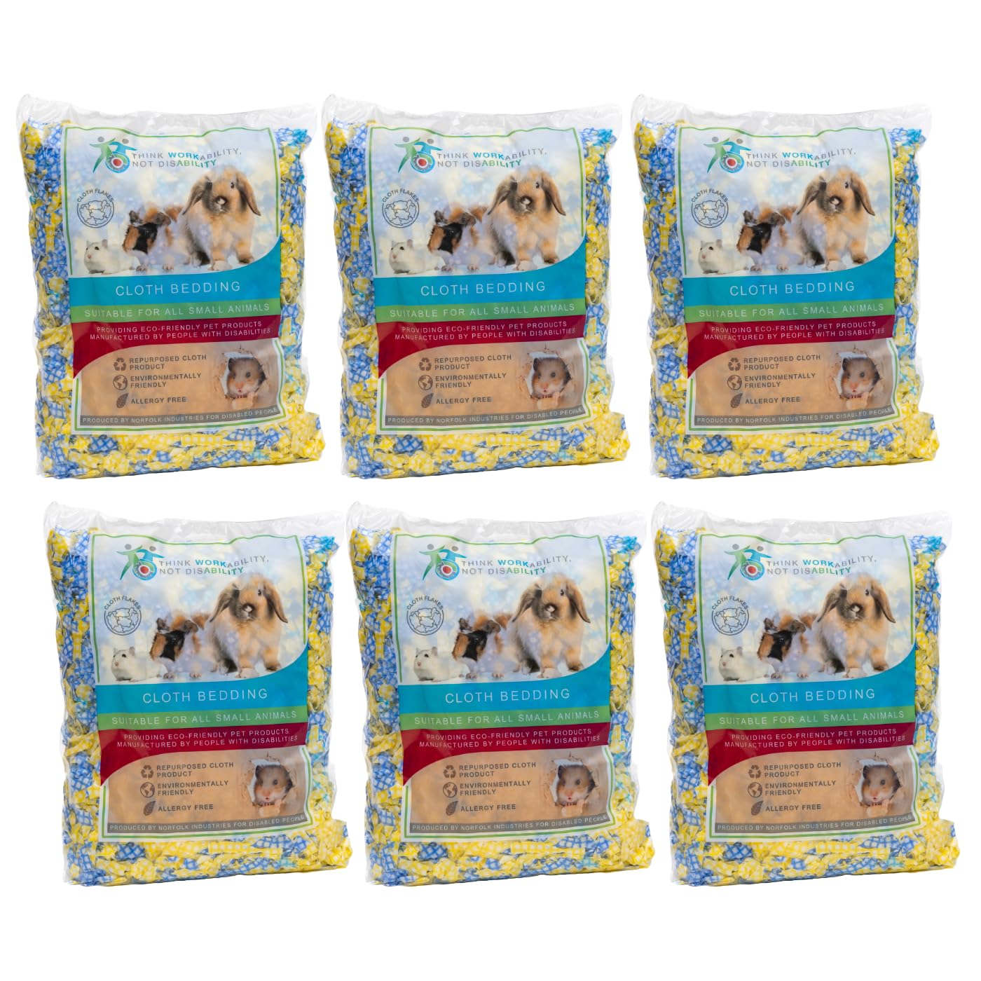 Norfolk Industries Cloth Bedding 6 x 100g Bag | Safe, Dust-Free, Small Animals Bedding, Rabbits, Guinea Pigs, Hamsters, Mice, Rats, Gerbils, Degus, Chinchillas