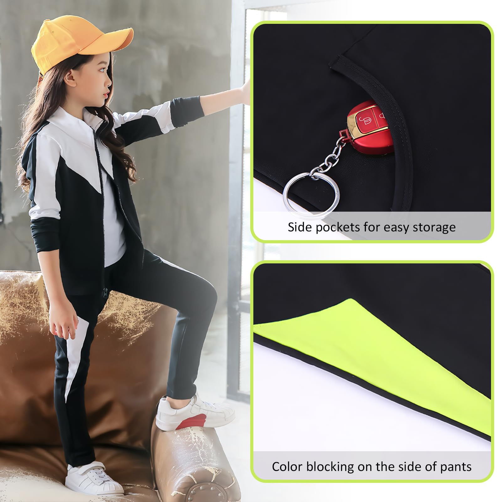 Dziewczęcy dres treningowy dziecięcy dres do joggingu, dwuczęściowy zestaw odzieży rekreacyjnej, kurtka sportowa i spodnie dresowe